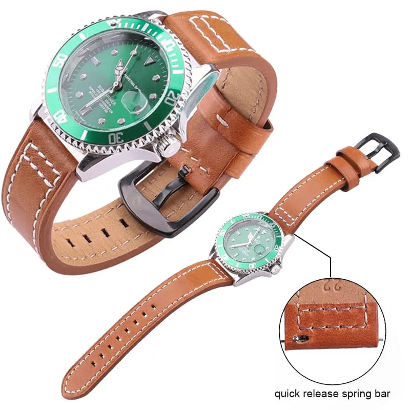 PL Genuine Cowhide Hand Stitched Leather Watch Band 18mm 20mm 22mm 24mm Pinnacle Luxuries