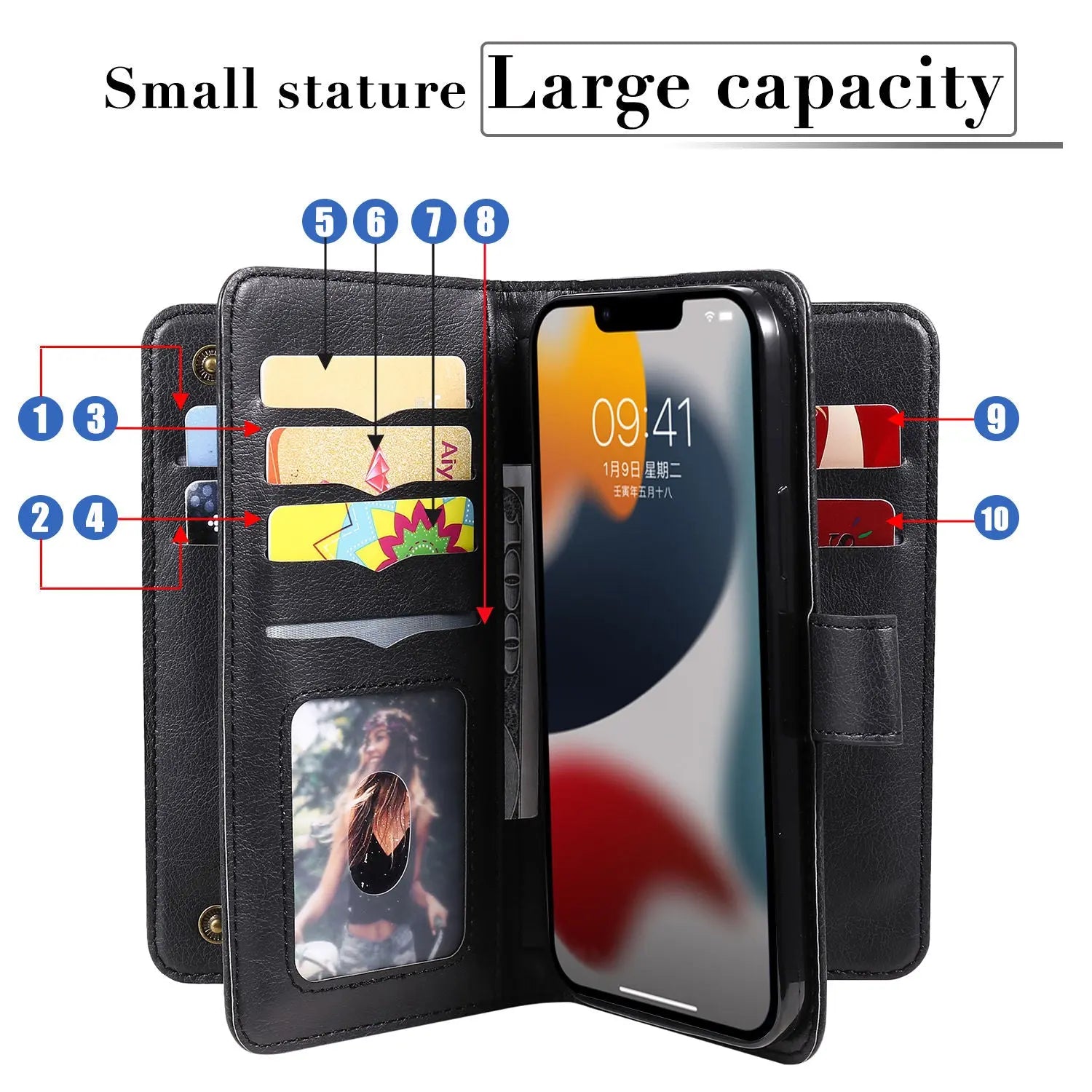 for iPhone 15 14 13 12 11 Pro Max Wallet Case[10 Card Slots]:Multi-Function,Flip Strap Zipper Card Holder Phone Case Pinnacle Luxuries