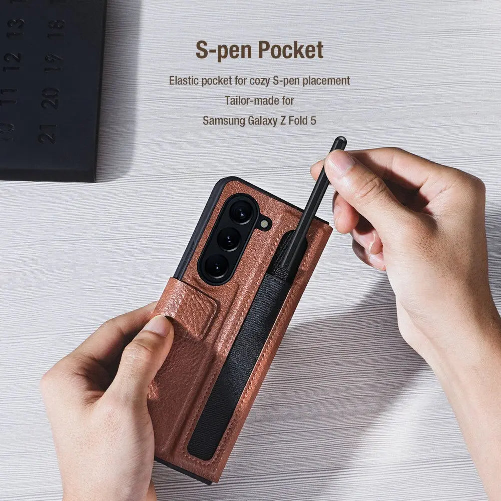 For Samsung Galaxy Z Fold 5 NILLKIN Aoge Leather Case with S-Pen Pocket & Built in Kickstand Luxury Full Protection Cover Pinnacle Luxuries