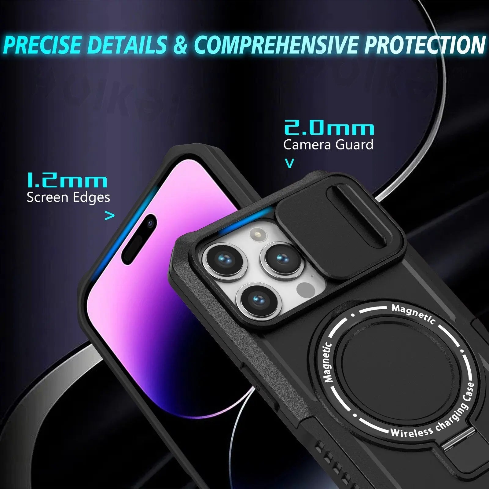 Case For iPhone 15 Pro Max 14 Pro 13 Pro 12 11 Magnetic Slide Camera Heavy Duty Shock Absorption Body Protective Kickstand Cover Pinnacle Luxuries