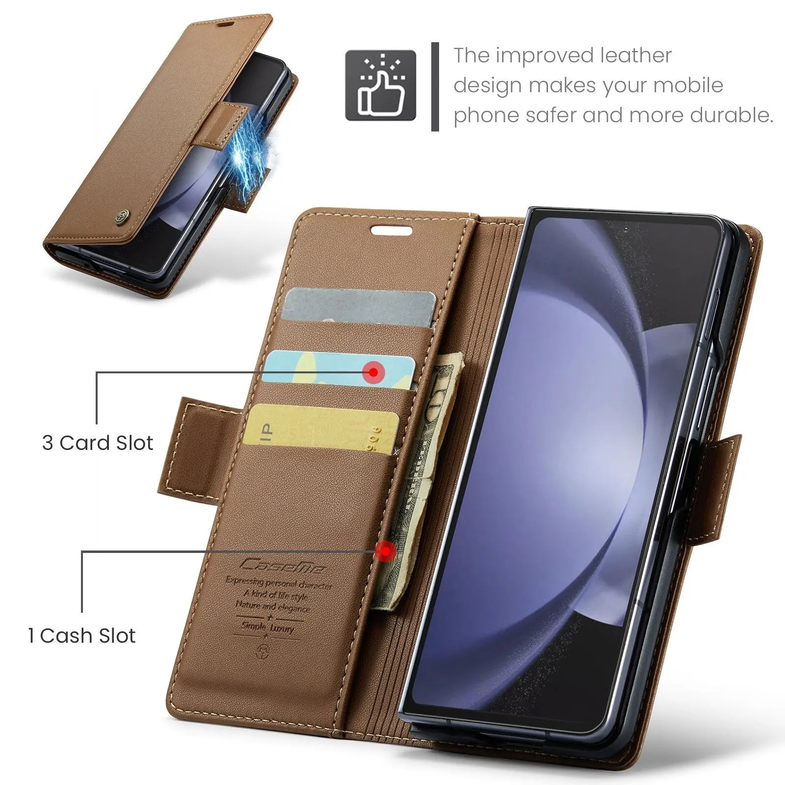 CaseMe Wallet Case for Samsung Galaxy Z Fold 5 Premium PU Leather Flip Case Magnetic Credit Card Holder Phone Cover Pinnacle Luxuries