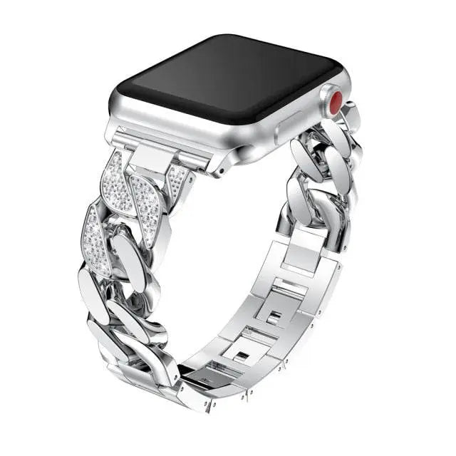 Custom Steel Link Diamond Band For Apple Watch Series 7 - Pinnacle Luxuries